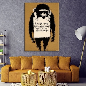 Banksy Canvas Wall Art, Street Art Canvas Print, Home Decor Modern, Banksy Monkey Canvas Print, Large Framed Wall Art