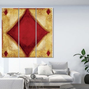 Modern Canvas Wall Decor, Poker Cards Wall Art, Diamonds, Home Office Decor, Game Card Canvas Prints, Extra Large and Framed Wall Art