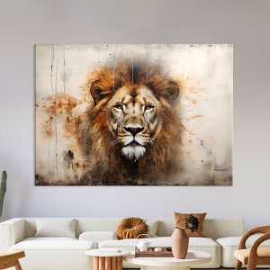 Leeuw kunst canvas muurkunst woonkamer decor, wilde dieren kunst, leeuw kunst aan de muur, dierenportret canvasafdruk, extra grote muurkunst