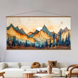 Wood Wall Art Mountain Canvas Wall Art Hanger, Wood Texture Canvas Print, Abstract Mountain Wall Art Living Room, Extra Large Wall Art