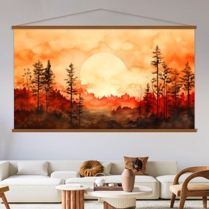 Landscape Art Canvas Wall Art Living Room Decor, Watercolor Art on Canvas Print, Sunset Wall Art Framed, Extra Large Wall Art