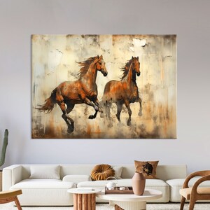 Arte abstracto del caballo lienzo pared arte sala de estar decoración, arte animal, impresión de caballo sobre lienzo, arte de pared extra grande, impresión de pintura de caballos