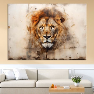 Muurkunst leeuw, leeuw kunst canvas muurkunst woonkamer decor, wilde dieren kunst, dierenportret canvasafdruk, extra grote muurkunst
