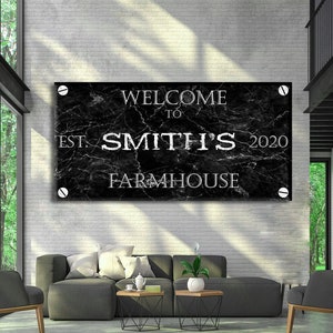 Farmhouse Canvas Sign, Family Last Name Wall Art, Farmhouse Wall Decor, Marble Canvas Print, Large Last Name Sign, Homestead Canvas Wall Art