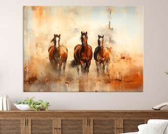 Horse Print on Canvas Wall Art Living Room Decor, Animal Art, Abstract Horse Art, Extra Large Wall Art, Horse Painting Print