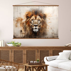 Lion Canvas Wall Art Hanger, Lion Wall Art Living Room Decor, Wild Animal Art, Animal Portrait Canvas Print, Extra Large Wall Art