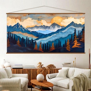 Wood Wall Art Mountain Canvas Wall Art Hanger, Wood Texture Canvas Print, Abstract Mountain Wall Art Living Room, Extra Large Wall Art