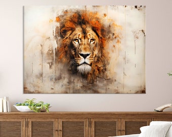 Lion Wall Art, Lion Art Canvas Wall Art Living Room Decor, Wild Animal Art, Animal Portrait Canvas Print, Extra Large Wall Art