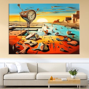 Stil von Dali Melting Uhr Leinwand Wandkunst Wohnzimmer Dekor, surrealistische Kunst, Salvador Dali Druck auf Leinwand, extra große Wandkunst