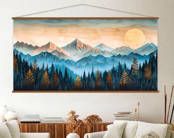 Wood Wall Art Mountain Canvas Wall Art Hanger, Wood Texture Canvas Print, Abstract Mountain Wall Art Living Room, Extra Large Wall Art