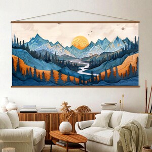 Wood Wall Art Mountain Canvas Wall Art Hanger, Wood Texture Canvas Print, Abstract Mountain Wall Art Living Room, Extra Large Wall Art