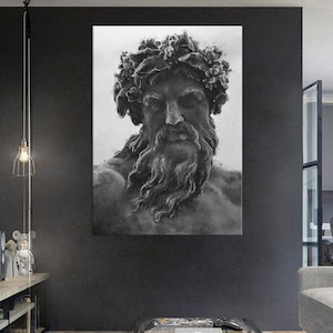 Mythology Canvas Wall Art, Zeus Wall Prints, Living Room Wall Decor, Black and White Wall Art, Zeus Statue Canvas Print, Greek Mythology Art
