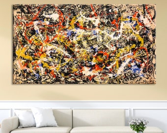 Impresión en lienzo de Jackson Pollock, arte abstracto para pared, decoración para el hogar y la sala de estar, Jackson Pollock Convergence, arte de pared en lienzo extragrande