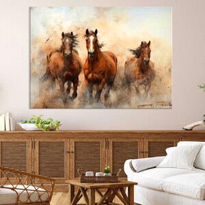 Arte abstracto del caballo lienzo pared arte sala de estar decoración, arte animal, impresión de caballo sobre lienzo, arte de pared extra grande, impresión de pintura de caballos