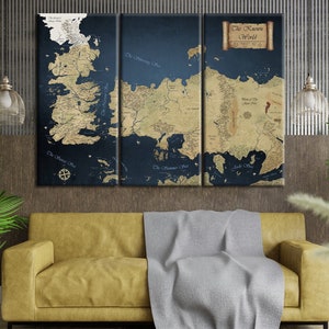 Game of Thrones Map Leinwanddruck, Vintage Map Print, Druck auf Leinwand, Büro Dekor, Wohnzimmer Dekor, Weltkarte Print