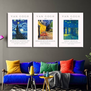 Van Gogh Wall Art Set of 3, Famous Canvas Print, Home and Living Room Decor, Van Gogh Canvas Print, Classic Wall Art