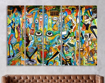 Modern Street Wall Art Print, Graffiti Canvas Decor, Home Decor, Colorful African Urban Canvas Print, Large Gallery Wall Art Set