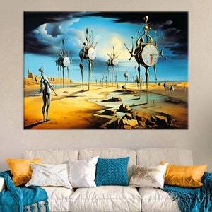 Stil von Dali Melting Uhr Leinwand Wandkunst Wohnzimmer Dekor, surrealistische Kunst, Salvador Dali Druck auf Leinwand, extra große Wandkunst
