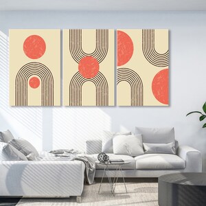 Mid Century Modern Wandkunst, Boho Leinwanddruck, neutrales abstraktes geometrisches Dekor, minimalistisches Leinwandbild, 3er-Set, Home Wall Decor