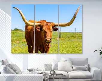 Texas Cow Canvas Print, Animal Wall Art, Home and Office Decor, Highland Cow Wall Art, Texas Longhorn Cow Canvas Decor