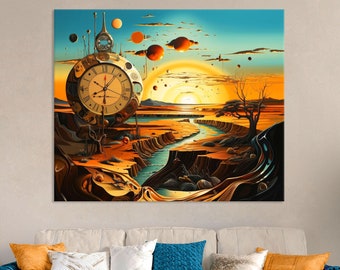 Stil von Salvador Dali Leinwand Wandkunst Wohnzimmer Dekor, surrealistische Kunst, Dali Schmelzuhr Stil Leinwanddruck, extra große Wandkunst