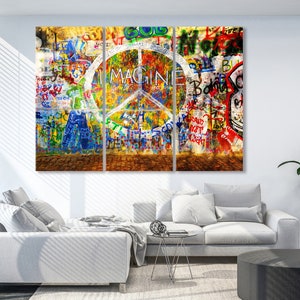 Modern Street Wall Art Print, Graffiti Canvas Decor, Home Decor, Colorful Urban Wall Art, Spray Paint Canvas Print, John Lennon Wall Prague