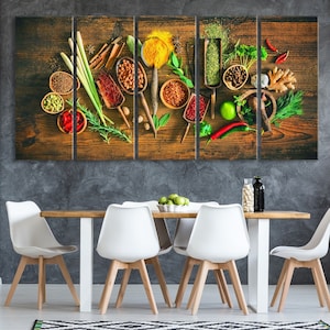 Kitchen Canvas Wall Art, Modern Prints, Farmhouse Kitchen Decor, Herbs Spices Canvas Print, Food Artwork, Large Gallery Wall Art Set Gift