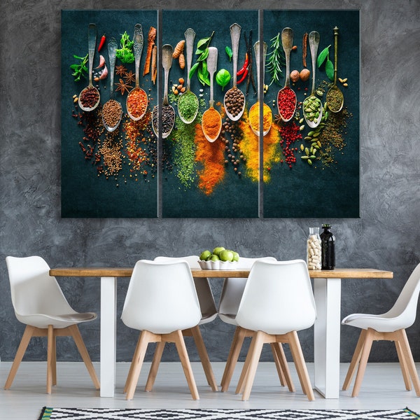 Spices Canvas Art Print, Kitchen Wall Decor, Herbs Spices Large Canvas Print, Multi Panel Dining Room Canvas, Kitchen Wall Art, Cooking Gift