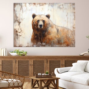Bear Art on Canvas Wall Art Living Room, Wild Animal Art, Rustic Decor, Bear Print, Animal Canvas Print, Extra Large Wall Art