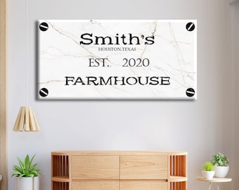 Bauernhaus Schild mit Namen Wandkunst, Familie Nachname Leinwanddruck, Bauernhaus Wanddeko, Marmor Leinwandkunst, großes Gehöft Schild