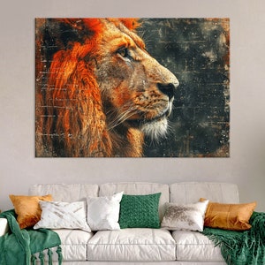 Leeuw kunst canvas muurkunst woonkamer decor, wilde dieren kunst, leeuw kunst aan de muur, dierenportret canvasafdruk, extra grote muurkunst
