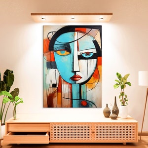 Abstract Art, Modern Canvas Wall Art Living Room Decor, Abstract Face Art, Framed Canvas Print, Extra Large Wall Art