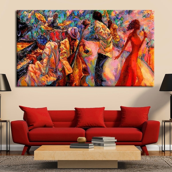 Jazz Oil Painting Effect Canvas, Abstract Music Art, Wall Art for Living Room, Jazz Canvas Print, Extra Large Wall Art, Saxophone Wall Print