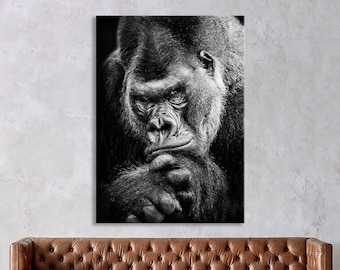 Gorilla Canvas Decor, Animal Art Prints, Gorilla Wall Art, Woodland Animals Canvas Print, Large Wall Art, Gorilla Wall Decor
