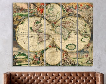 World Map Canvas Wall Art Print, World Map Push Pin Wall Art, Home Decor, Antique World Map Canvas Print, Large Framed Vintage Wall Art