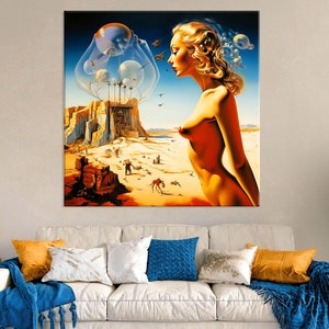 Stil von Salvador Dali Leinwand Wandkunst Wohnzimmer Dekor, surrealistische Kunst, Dali Frau Stil Leinwanddruck, extra große Wandkunst