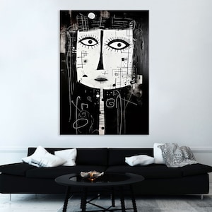 Abstract Face Art Canvas Wall Art Living Room Decor, Contemporary Art, Modern Canvas Print, Extra Large Wall Art