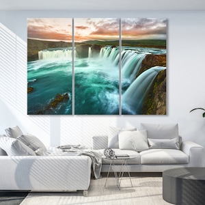 Waterfall Canvas Wall Decor, Landscape Art Print, Nordic Home Decor, National Park Canvas Prints, Large Framed Nature Waterfall Wall Art