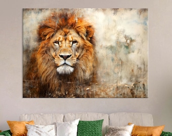 Lion Wall Art, Lion Art Canvas Wall Art Living Room Decor, Wild Animal Art, Animal Portrait Canvas Print, Extra Large Wall Art
