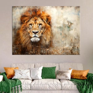 Muurkunst leeuw, leeuw kunst canvas muurkunst woonkamer decor, wilde dieren kunst, dierenportret canvasafdruk, extra grote muurkunst