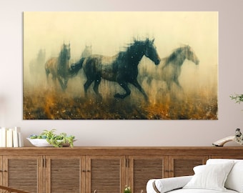 Horse Print on Canvas Wall Art Living Room Decor, Animal Art, Abstract Horse Art, Extra Large Wall Art, Horse Painting Print