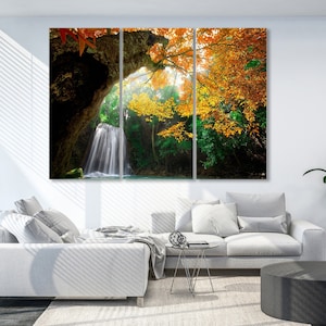 Waterfall Canvas Art Print, Landscape Wall Decor, Forest Home Decor, National Park Canvas Prints, Large Framed Nature, Forest Wall Art
