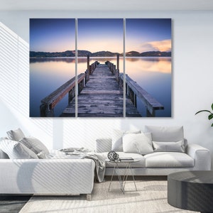 Wood Bridge Canvas Wall Decor, Landscape Art Print, Mountain Home and Living Room Decor, Lake Canvas Prints, Large Trendy Wall Art Set
