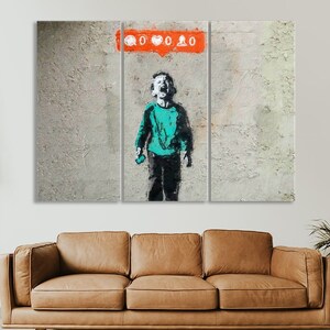 Banksy Canvas Wall Art Print, Decoración de la calle moderna, Decoración del hogar, Banksy Graffiti Canvas Print, Large Street Graffiti Wall Art Set