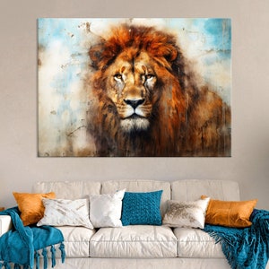 Leeuw kunst canvas muurkunst woonkamer decor, wilde dieren kunst, leeuw kunst aan de muur, dierenportret canvasafdruk, extra grote muurkunst