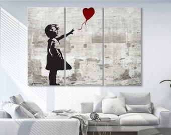 Canvaskunst Banksy ballon meisje, straatgraffiti kunstprint, modern interieur, Banksy muurafdruk, grote ingelijste muurkunst set