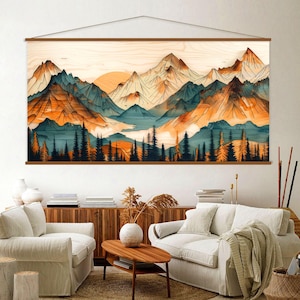 Wood Wall Art Mountain Canvas Wall Art Hanger, Wood Texture Canvas Print, Abstract Mountain Wall Art Living Room, Extra Large Wall Art