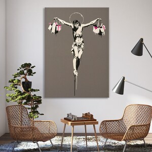 Street Canvas Print, Banksy Canvas Wall Art, Home Decor, Modern Graffiti Wall Art, Banksy Canvas Print, Large Framed Wall Art