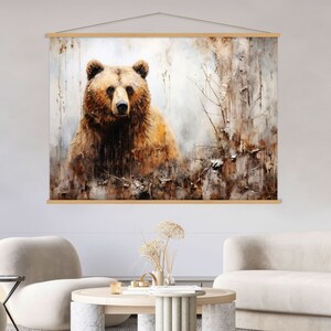 Bear Art Canvas Wall Art Hanger, Hanging Wild Animal Art, Wall Art Living Room Decor, Bear Canvas Print, Extra Large Wall Art