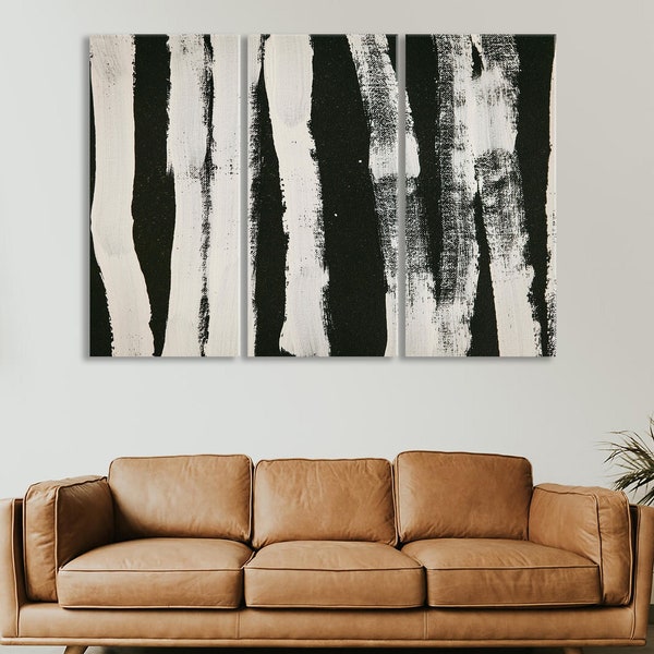 Black and White Canvas Wall Art, Abstract Art Minimalist Print, Modern Home Decor, Abstract Canvas Print, Large Framed Wall Art Set